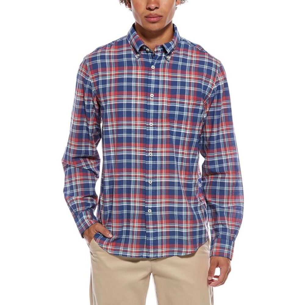 Brooks Brothers Mens  Sport Fit Madras Shirt, Navy